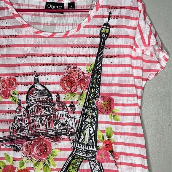 Onque Casuals Striped Paris Themed Short Sleeve Shirt - Picture 4 of 10